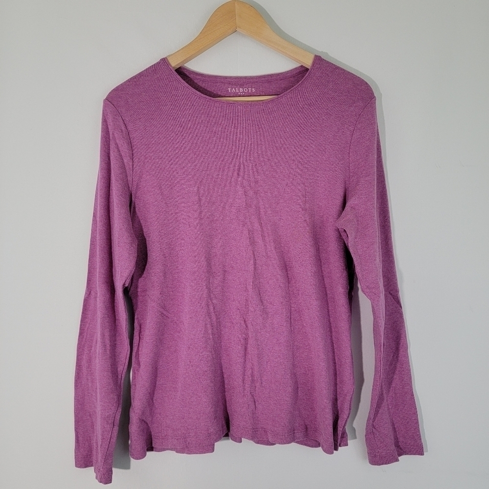 Talbots Women's Purple 100% Cotton Knit Top Sz XL Creenwck Long Sleeve Soft